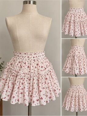 Sky to Moon Cherry Print Ruffle Mini Skirt